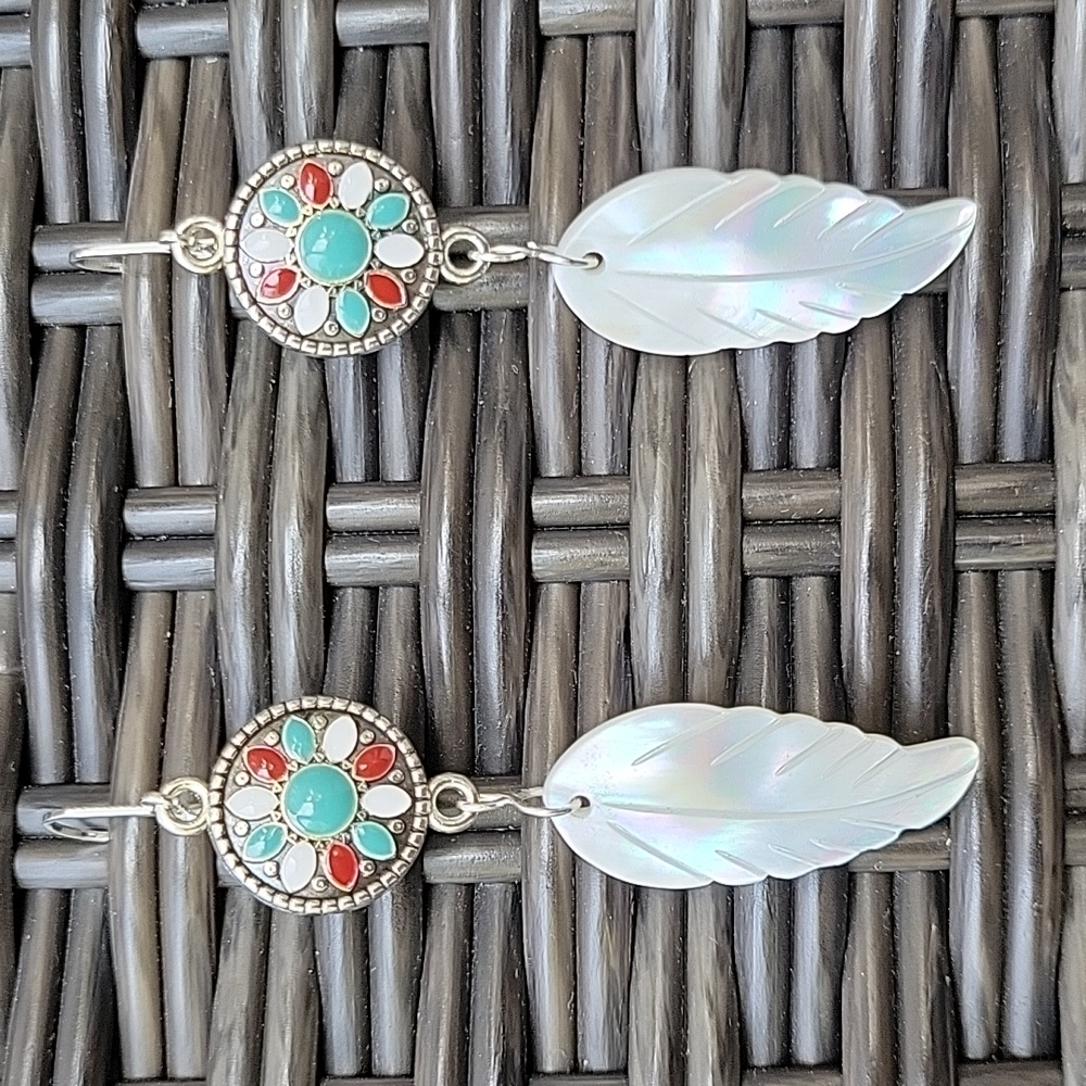 Mother-of-pearl earrings with molten silver colored base